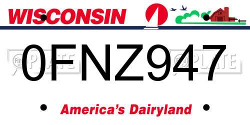 0FNZ947 Wisconsin License Plate