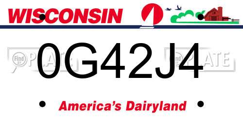 0G42J4 Wisconsin License Plate