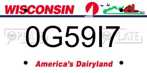 0G59I7 Wisconsin License Plate