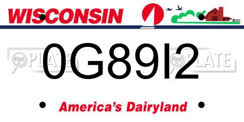 0G89I2 Wisconsin License Plate
