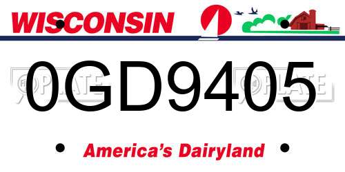 0GD9405 Wisconsin License Plate