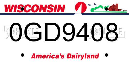 0GD9408 Wisconsin License Plate