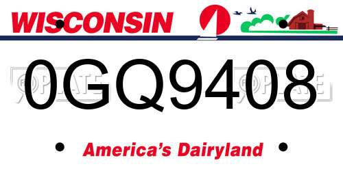 0GQ9408 Wisconsin License Plate