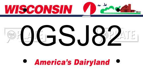 0GSJ82 Wisconsin License Plate
