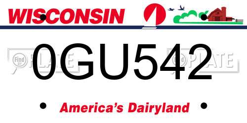 0GU542 Wisconsin License Plate