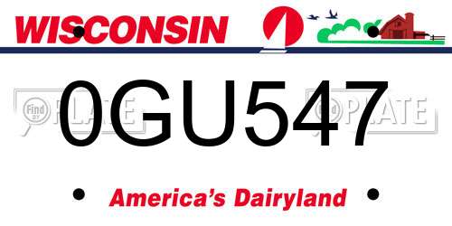 0GU547 Wisconsin License Plate