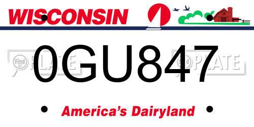 0GU847 Wisconsin License Plate