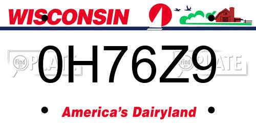 0H76Z9 Wisconsin License Plate