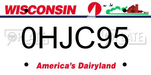 0HJC95 Wisconsin License Plate