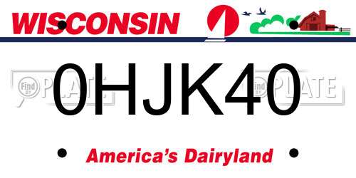 0HJK40 Wisconsin License Plate