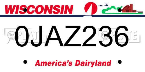 0JAZ236 Wisconsin License Plate