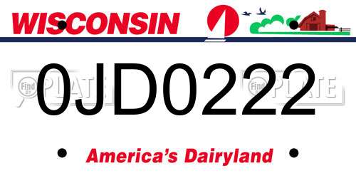 0JD0222 Wisconsin License Plate