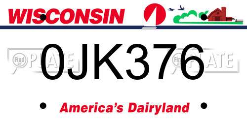 0JK376 Wisconsin License Plate