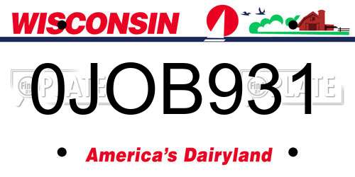 0JOB931 Wisconsin License Plate