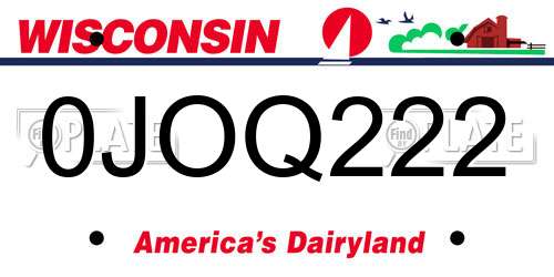 0JOQ222 Wisconsin License Plate