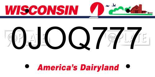 0JOQ777 Wisconsin License Plate
