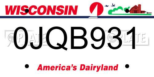 0JQB931 Wisconsin License Plate