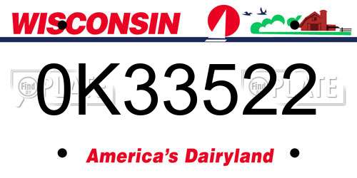 0K33522 Wisconsin License Plate