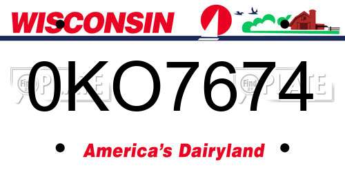 0KO7674 Wisconsin License Plate
