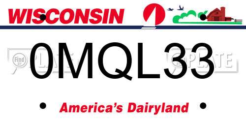0MQL33 Wisconsin License Plate