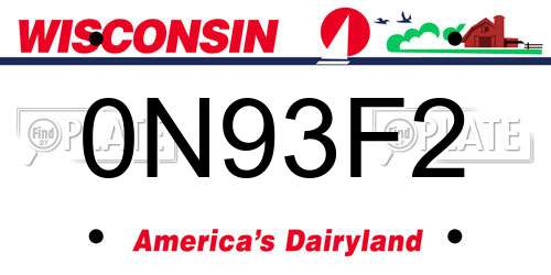 0N93F2 Wisconsin License Plate