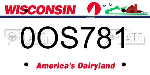 0OS781 Wisconsin License Plate
