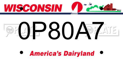 0P80A7 Wisconsin License Plate
