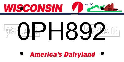 0PH892 Wisconsin License Plate