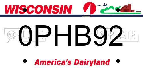 0PHB92 Wisconsin License Plate