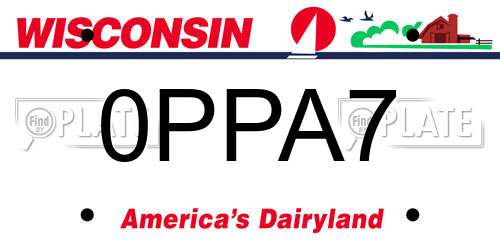 0PPA7 Wisconsin License Plate