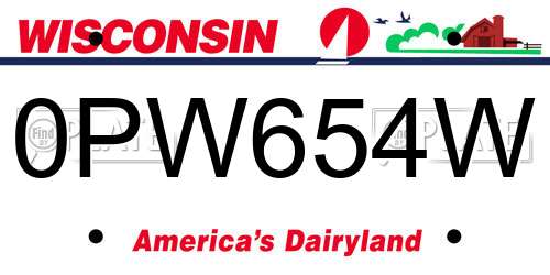 0PW654W Wisconsin License Plate