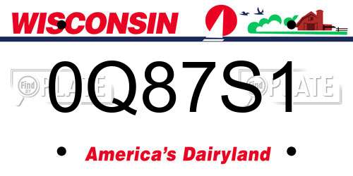 0Q87S1 Wisconsin License Plate