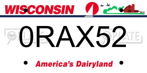 0RAX52 Wisconsin License Plate