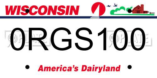 0RGS100 Wisconsin License Plate