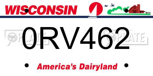0RV462 Wisconsin License Plate