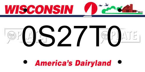 0S27T0 Wisconsin License Plate