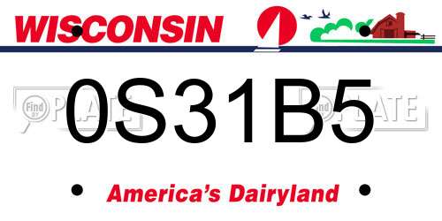 0S31B5 Wisconsin License Plate
