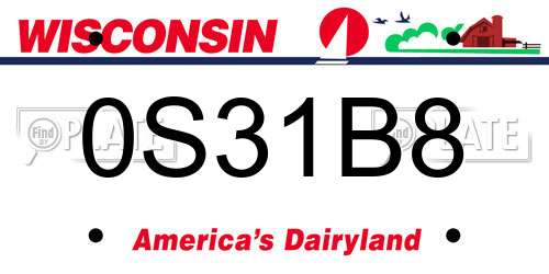 0S31B8 Wisconsin License Plate
