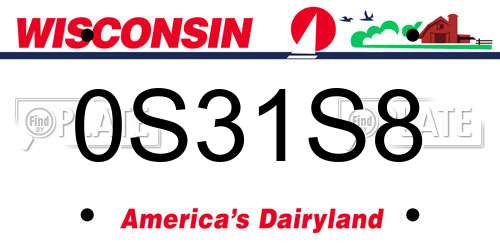0S31S8 Wisconsin License Plate