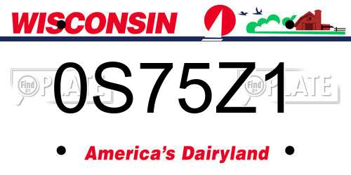 0S75Z1 Wisconsin License Plate