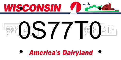 0S77T0 Wisconsin License Plate