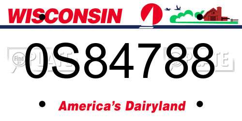 0S84788 Wisconsin License Plate