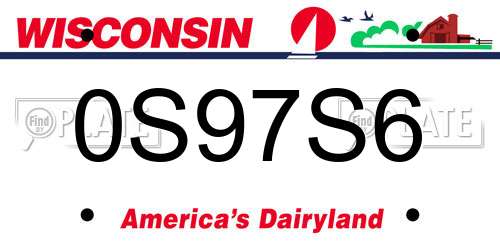 0S97S6 Wisconsin License Plate