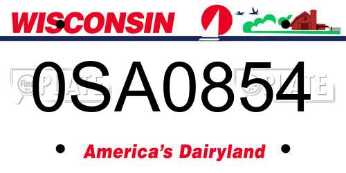 0SA0854 Wisconsin License Plate