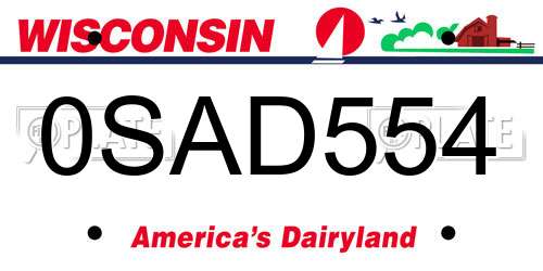 0SAD554 Wisconsin License Plate