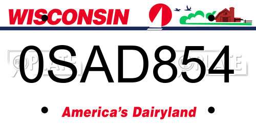 0SAD854 Wisconsin License Plate