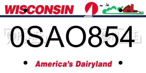 0SAO854 Wisconsin License Plate