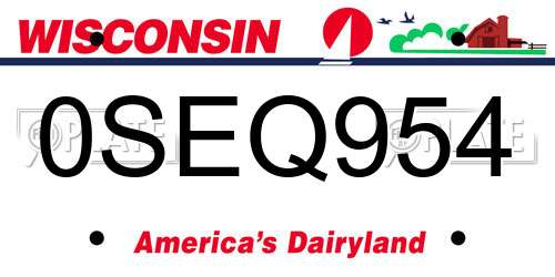 0SEQ954 Wisconsin License Plate