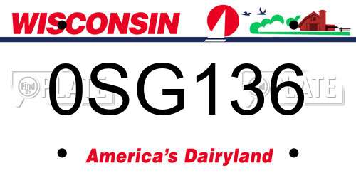 0SG136 Wisconsin License Plate