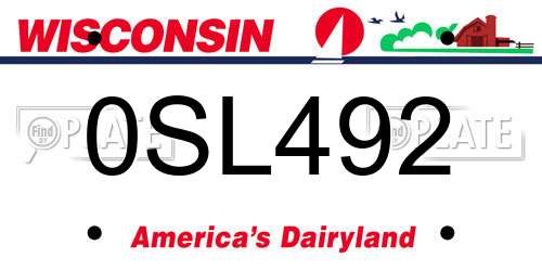 0SL492 Wisconsin License Plate